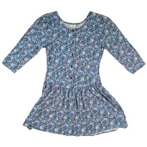 Vintage 90s‎ Smart Set Blue Floral Drop Waist Frilly Skirt Puff Sleeve Dress